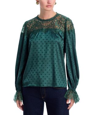 Aqua Polka Dot Lace Long Sleeve Top - Green