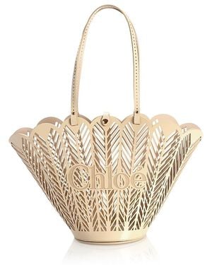 Chloé Soleil Leather Basket Tote - Natural