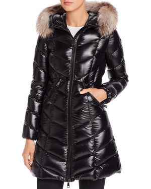 Moncler Fulmarus Lacque Fur-trim Quilted Down Coat - Black