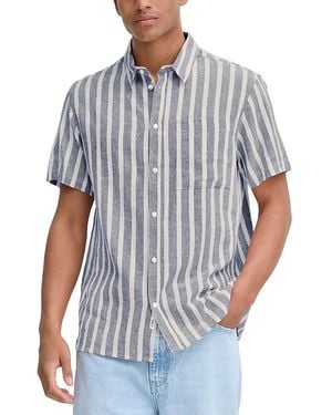 Solid Linen Short Sleeve Button Up Shirt - White