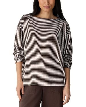 Eileen Fisher Striped Bateau Neck Boxy Top - Gray