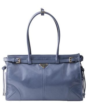 Prada Bonnie Large Convertible Leather Shoulder Handbag - Blue