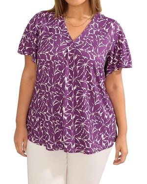 Live Unlimited Jersey Flutter Sleeve V-Neck T-Shirt - Purple
