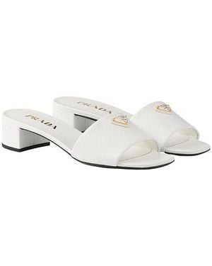 Prada Saffiano Patent Leather Sandals - White
