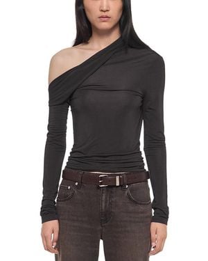 Helmut Lang Asymmetric Slouchy Off-The-Shoulder Top - Black