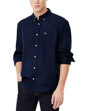 Lacoste Linen Regular Fit Button Down Shirt - Blue