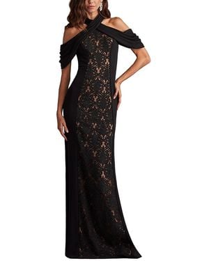 Tadashi Shoji Kato Embroidered Off-Shoulder Halter Gown - Black