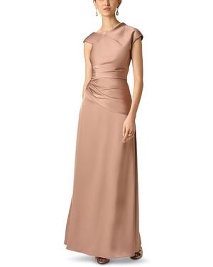 Aidan Mattox Crepe Back Satin Dress - Natural
