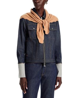 Echo Scallop Knit Wool Triangle Scarf - Blue
