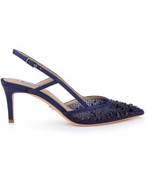 Badgley Mischka Reem Embellished Satin Slingback Pumps - Blue