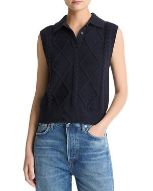 Vince Polo Cable Knit Sweater Vest - Blue