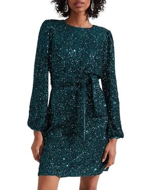 Hobbs Bette Tie-Waist Sequin Dress - Green