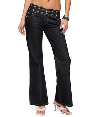 Edikted Scalloped Grommet Low Rise Bootcut Jeans - Black