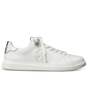 Tory Burch Double T Howell Lace Up Low Top Court Sneakers - White
