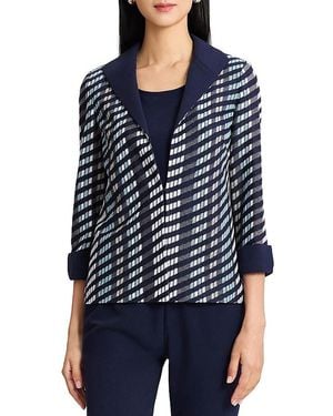 Ming Wang Mixed-Media Wing Collar Jacket - Blue