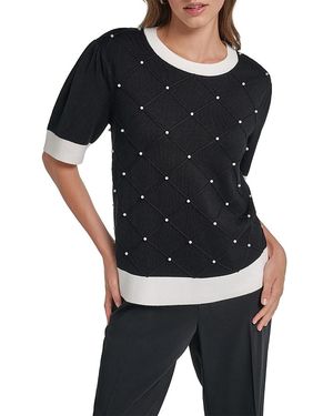 KARL LAGERFELD Imitation Pearl Lattice Crewneck Sweater - Black