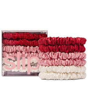 Slip Pure Silk Skinny Scrunchies, Set Of 6 - Red