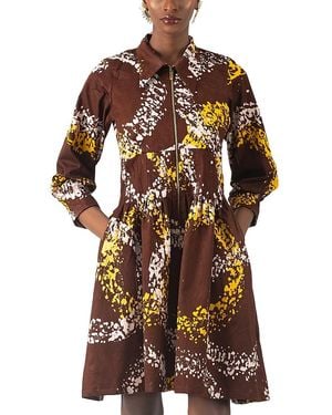 Busayo Kolawole Printed Zip Front Elbow Sleeve Dress - Brown