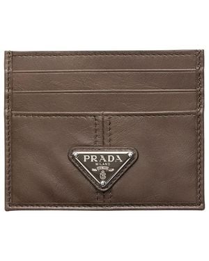 Prada Leather Card Holder - Brown