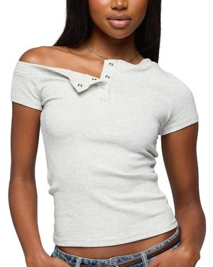 Edikted Jubilee Off Shoulder Henley Top - White