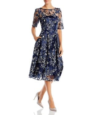 ◆Eliza J スリークォータースリーブイリュージョンヨークドレス Eliza J Three Quarter Sleeve Illusion Yoke Dress in Blue | Lyst