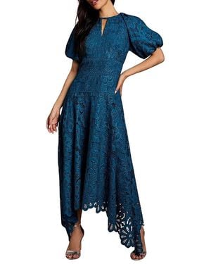 Coast Lace Hanky Hem Puff Sleeve Dress - Blue