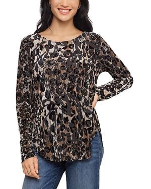 Karen Kane Petite Velvet Burnout Long Sleeve Shirttail Top - Black