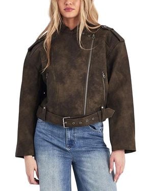 Nasty Gal Cropped Biker Jacket - Brown