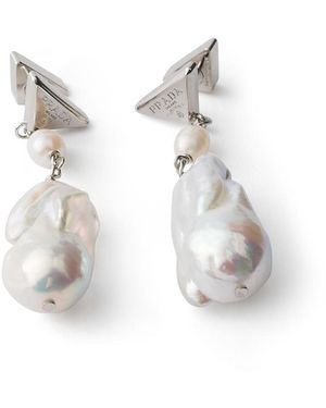 Prada Metal Earrings With Pearls - White