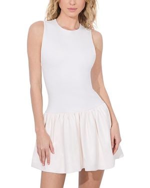 Alice + Olivia Ella Combo Faux Leather Sleeveless Dress - White