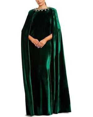 Mac Duggal Velvet Cape Gown With Embellished Neckline - Green