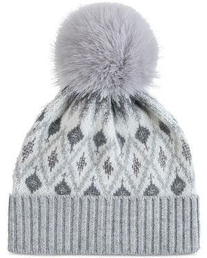 Sofiacashmere Fair Isle & Pom Pom Knit Hat - Gray
