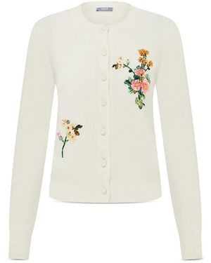 LEO LIN Claire Wool & Cashmere Embroidered Cardigan - White