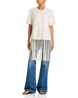 Sea Rafina Eyelet Embellished Fringe Trim Cotton Tee - Blue