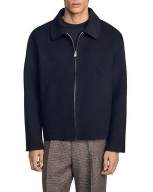 Sandro Double Face Wool Blend Zip Jacket - Blue