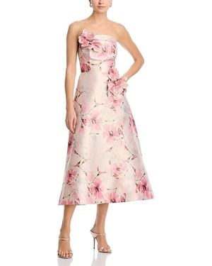 Teri Jon Strapless Gazar 3D Floral Dress - Pink