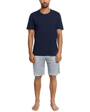 Hanro Night And Day Short Sleeve Crewneck Pajama Set - Blue