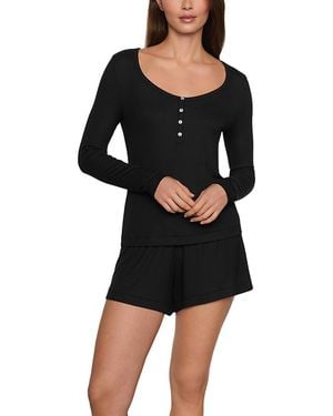 Eberjey Dream Ribbed Henley Top - Black