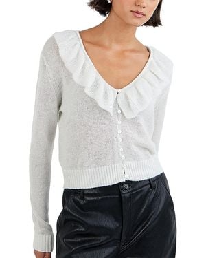 Bella Dahl V Neck Ruffle Cardigan Sweater - White