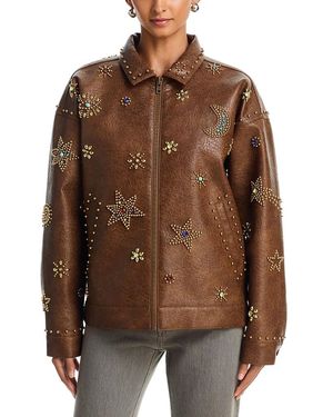Mother The Zip It Studded Faux Leather Jacket - Brown