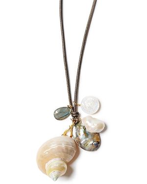 Chan Luu Turbo Shell & Gemstone Leather Pendant Necklace, 42 - Metallic