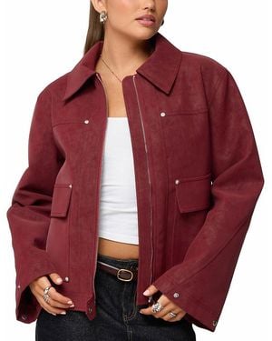 Edikted Annabelle Oversized Faux Suede Jacket - Red