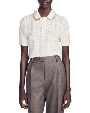 Sandro Mirabelle Wool Embellished Pointelle Sweater - White