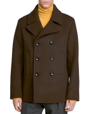 Sandro Double Breasted Wool Blend Pea Coat - Green