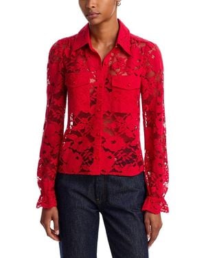 Generation Love Priya Mesh Lace Button Up Shirt - Red