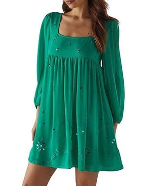 Warehouse Hand Embellished Square Neck Mini Dress - Green
