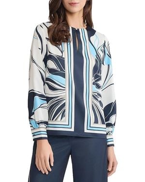 Ming Wang Floral Abstract Crepe De Chine Blouse - Blue