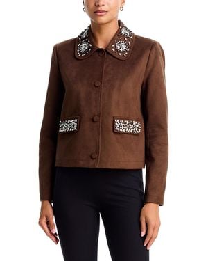 Aqua Embellished Faux Suede Jacket - Brown