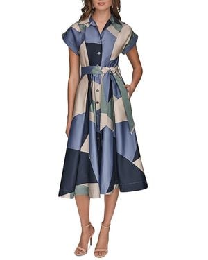 Donna Karan Petite Belted Short-sleeve Shirtdress - Blue