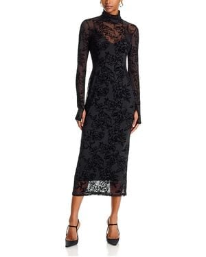 AFRM Shailene Flocked Mesh Midi Dress - Black